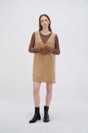 Shearling Trimmed Suede Dress