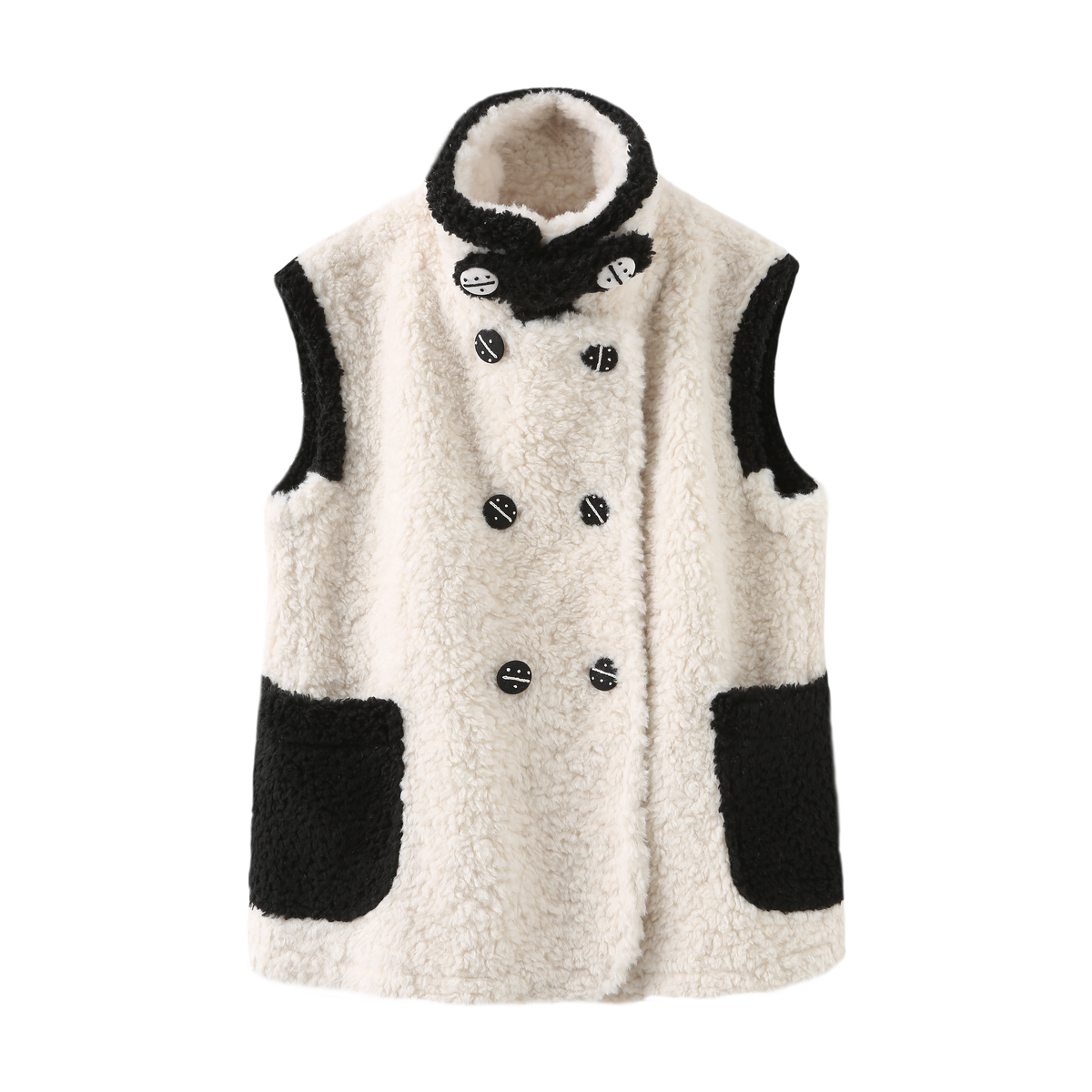 Color Block Teddy Vest_White Black- Sample