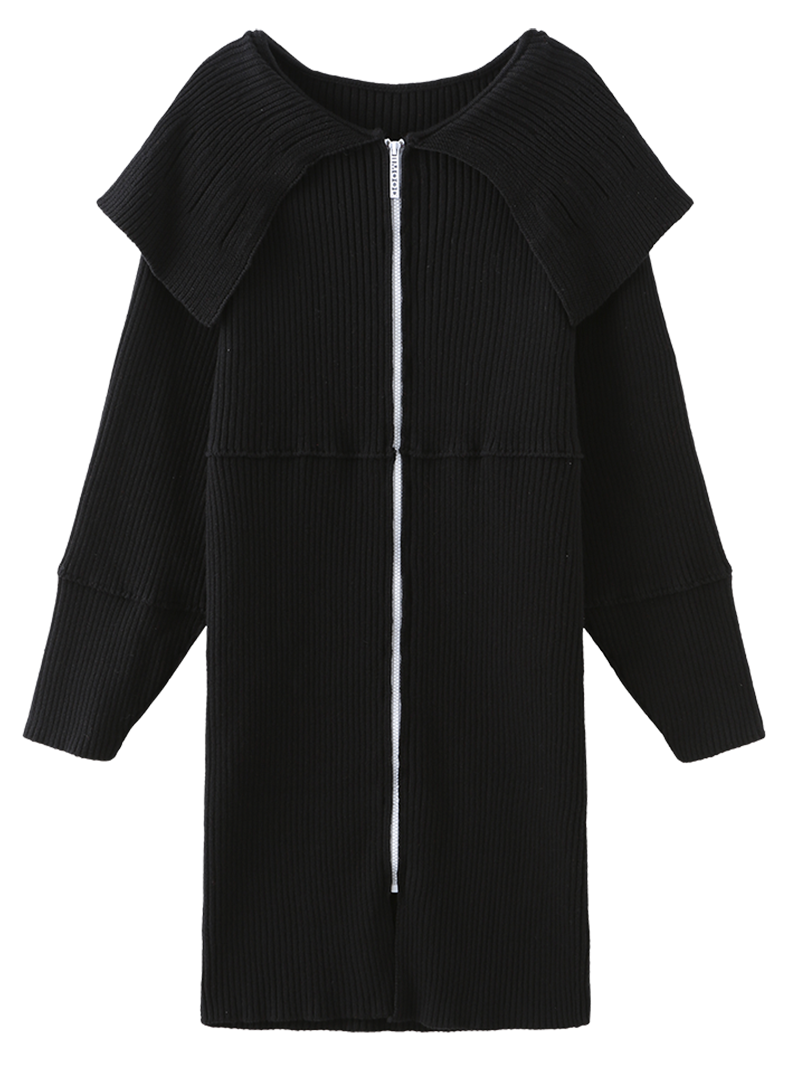 Zip Up Cardigan Dress - Black - 310MOOD
