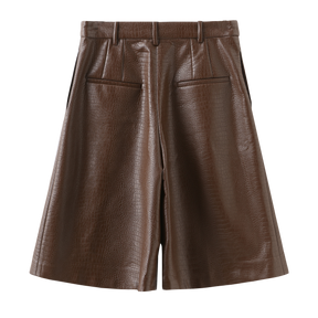 Vegan Leather Shorts_Brown
