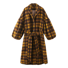 SAMPLE | Puff Sleeve Maxi Mohair Coat - Plaid /S - 310MOOD