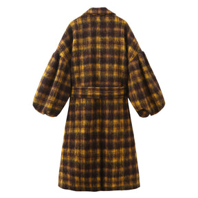 SAMPLE | Puff Sleeve Maxi Mohair Coat - Plaid /S - 310MOOD