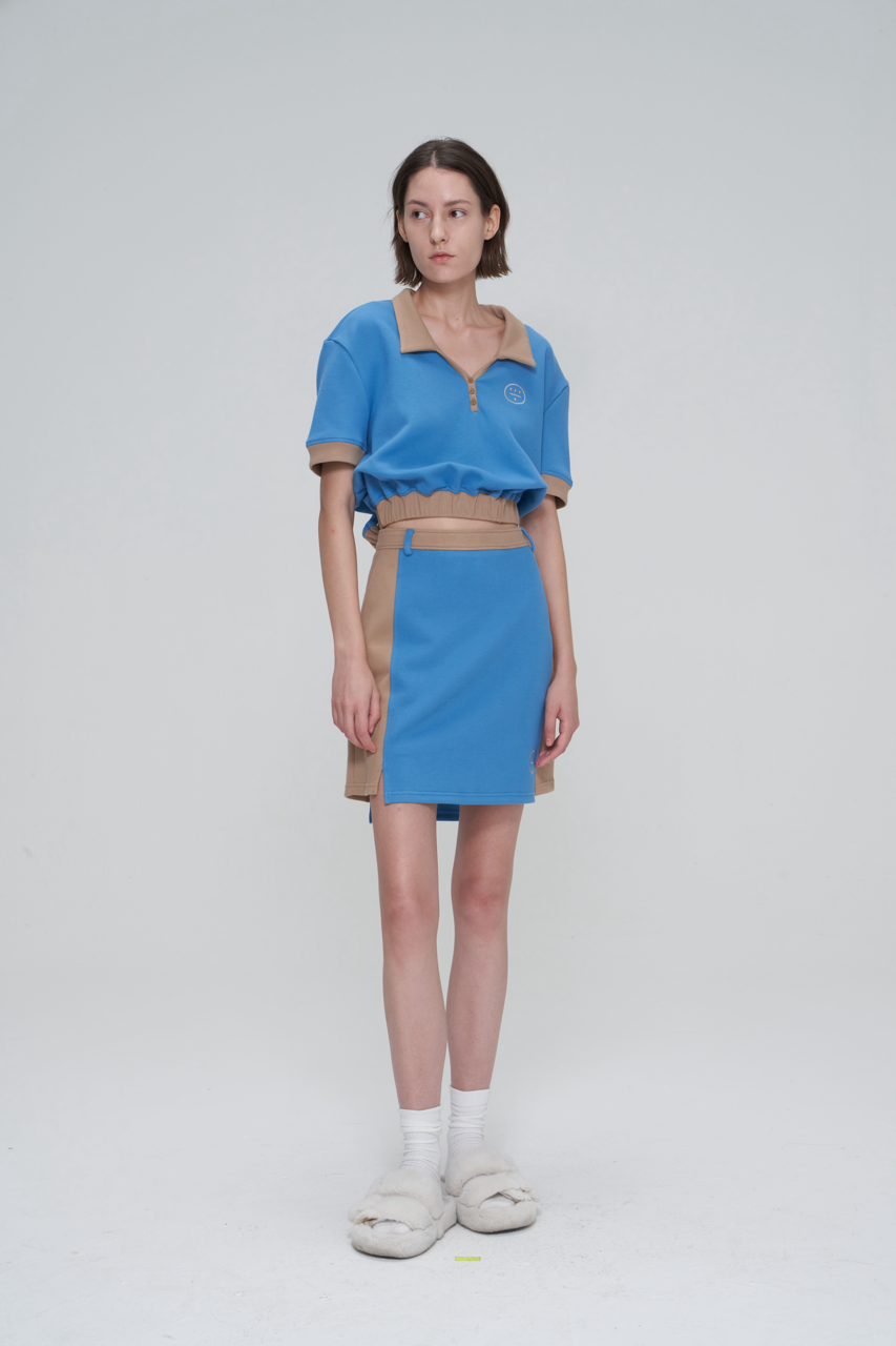 ICON Patched Cropped Short Sleeve Top - Blue