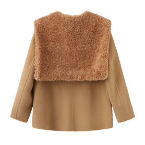 Detachable Shearling Collar Short Coat _ Camel