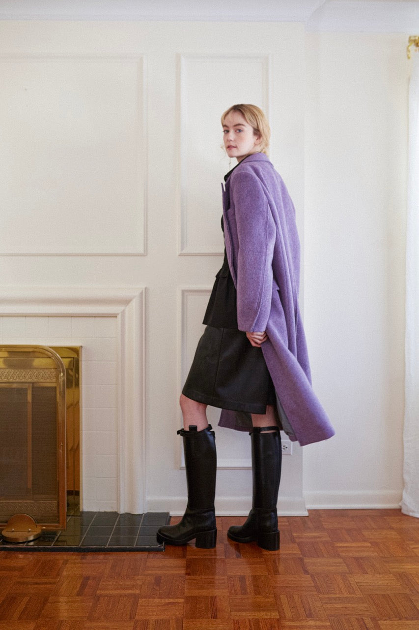 3 Wool Maxi Coat - Purple