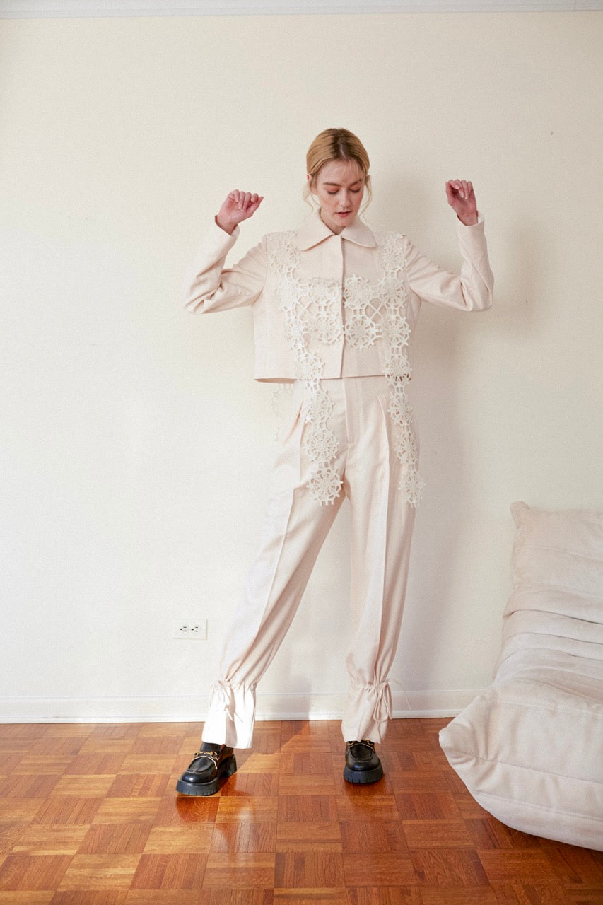 High Wasited Strings Pants - White
