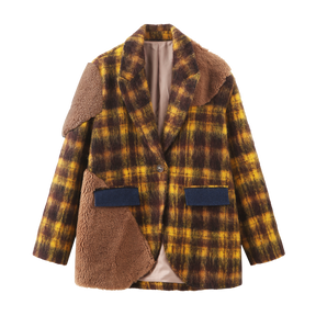 Patched Teddy Wool Coat - Plaid - 310MOOD