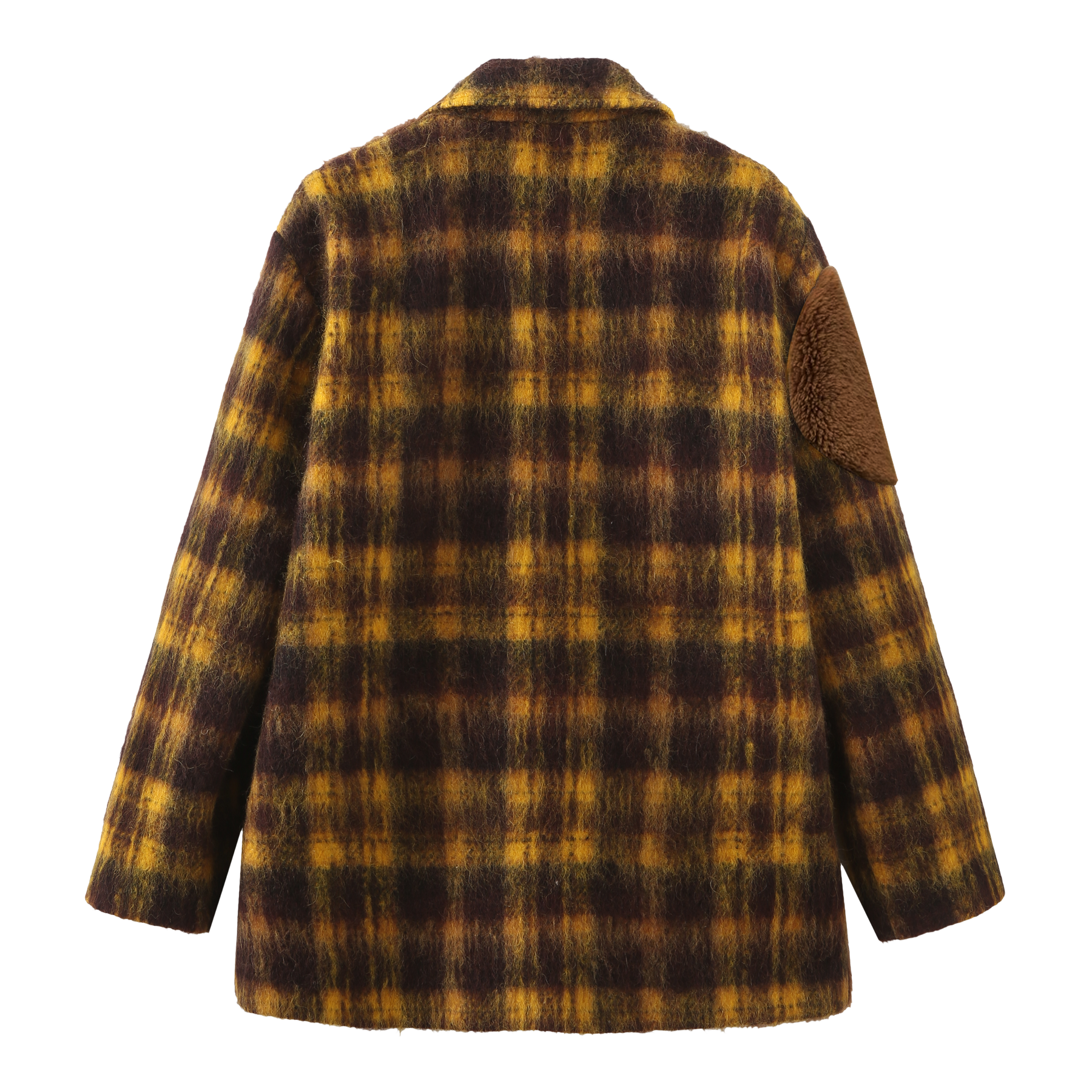 Patched Teddy Wool Coat - Plaid - 310MOOD