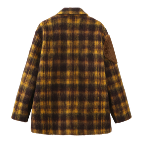 Patched Teddy Wool Coat - Plaid - 310MOOD